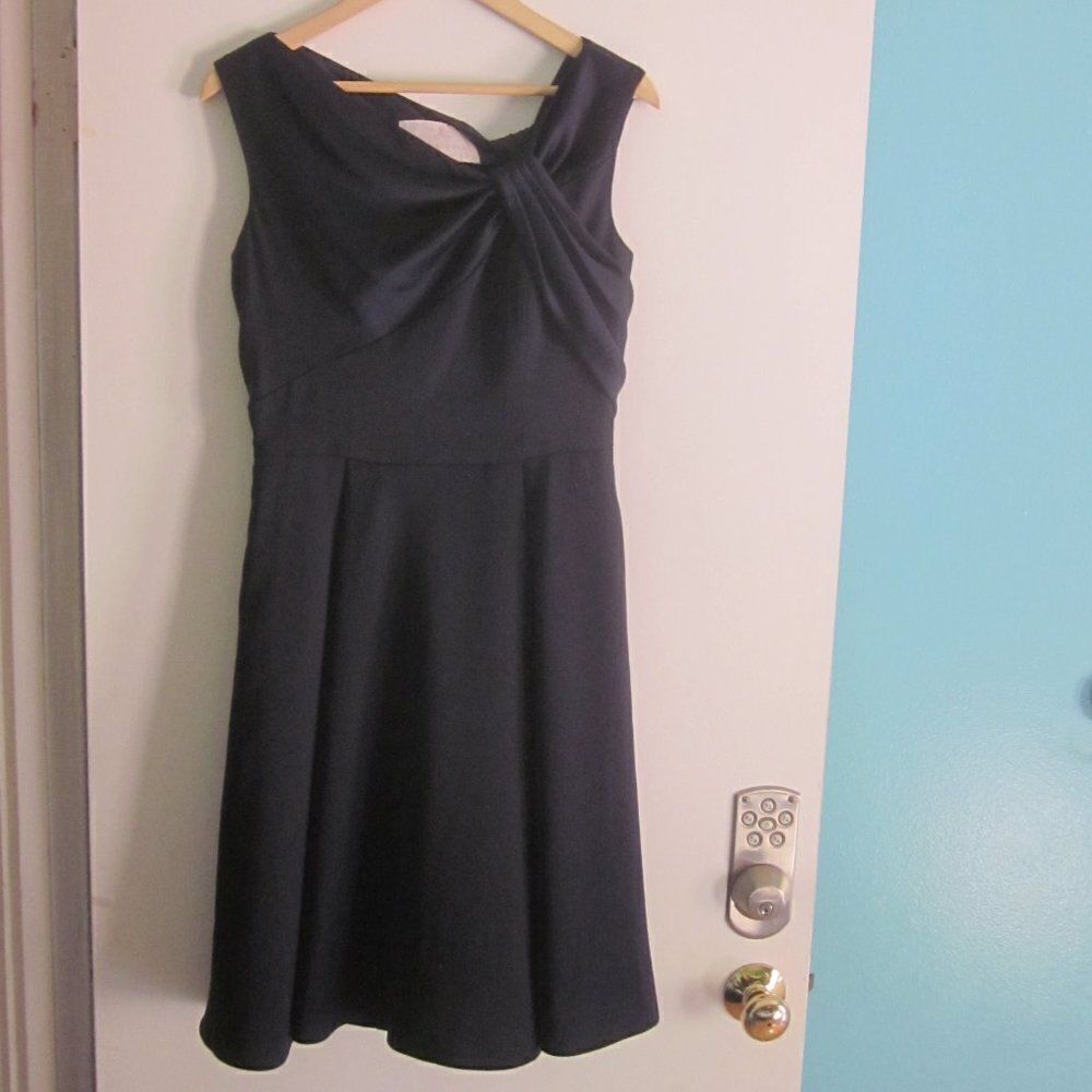 Gal Meets Glam Womens Size 6 Petite Dark Blue Twist Front Formal Midi Dress - Picture 11 of 15